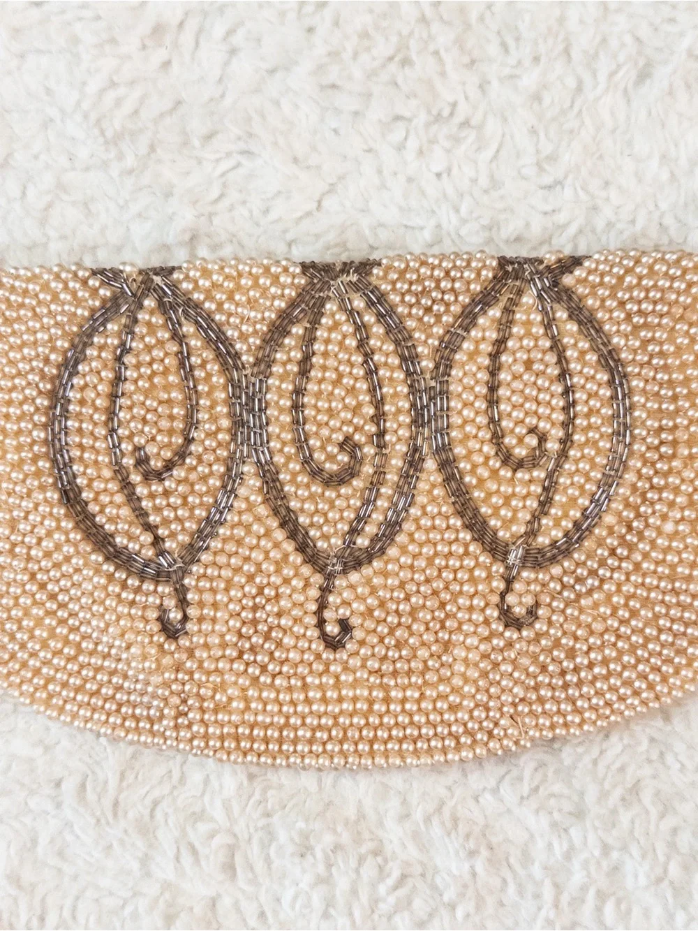 Vintage John Wind Faux Pearl Beaded Clutch Purse Evening Bag Japan